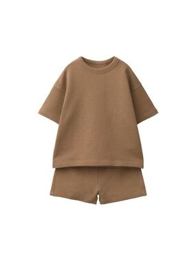 Zara New 2y Basic Jogging Set Caramel Brown Color Shirt & Shorts